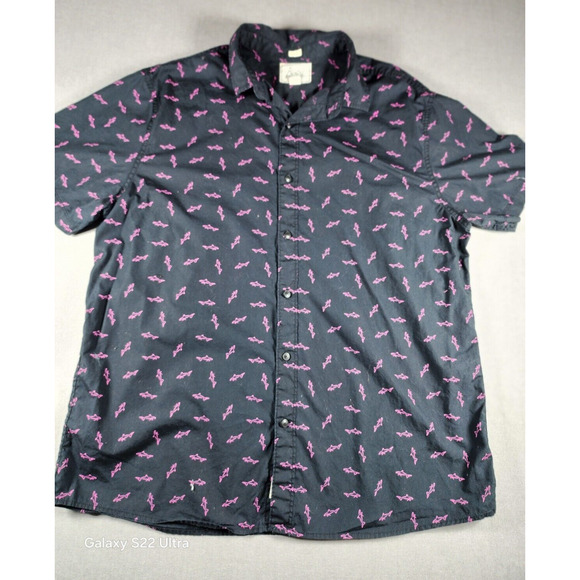Bixby Nomad Mens Short Sleeve Button Up XL Sharks Navy Office Career Vacation - Picture 1 of 6